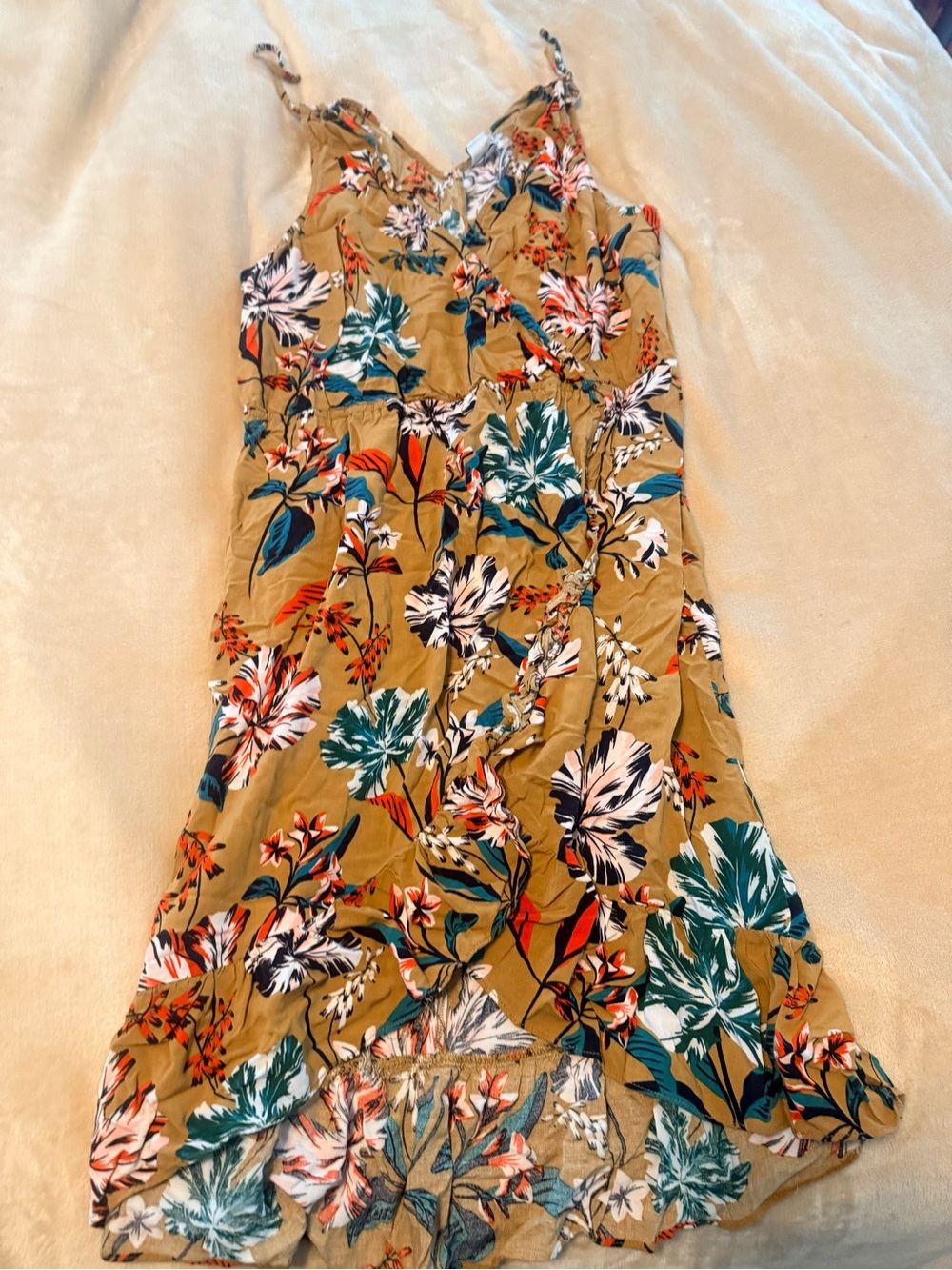a new day Mustard Floral Midi Wrap Dress with Teal, White & Navy
